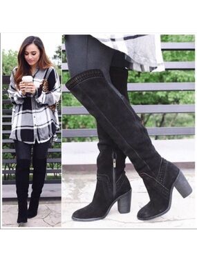 Vince Camuto Karinda Black Over-the-Knee Suede Block Heel Boots